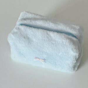 Fluffy bow makeup bag - Baby blue