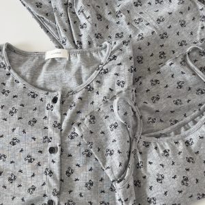 Gray Bow Teddy Bear - 3Piece Cotton Knit Set