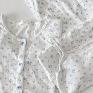 White Bow Teddy Bear - 3Piece Cotton Knit Set